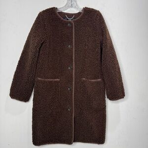 J.Crew Chocolate Dark Brown Collarless Teddy Sherpa Coat Size XS